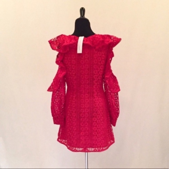 French Connection Red Lace Cold Shoulder Dress - Picture 6 of 8